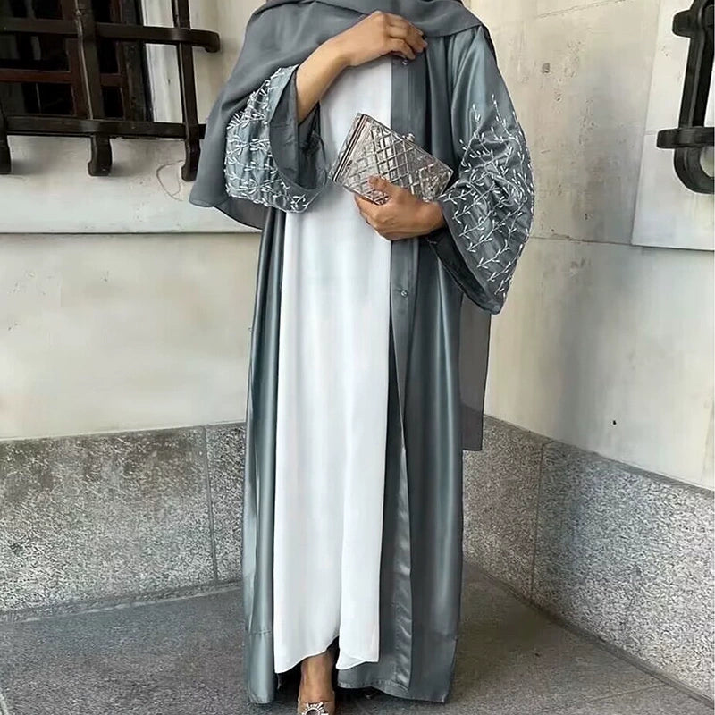 Elegant Turkish Dubai Party Robe with Hand?Beaded Embroidery