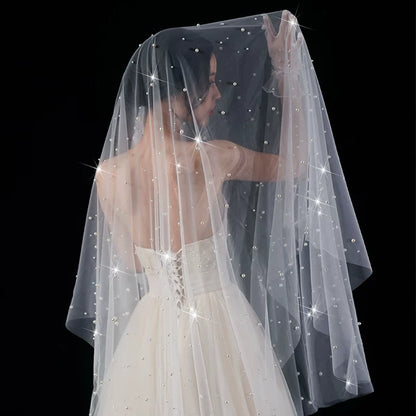 Wedding Veil Pearls Bride Photo Props Long Universal