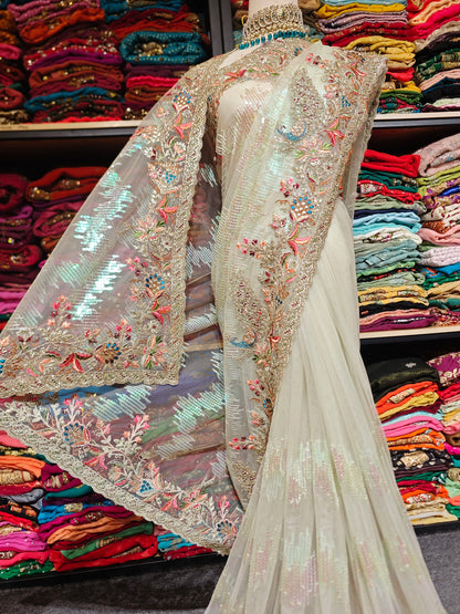 Indian Nepal Handmade Beaded Saree