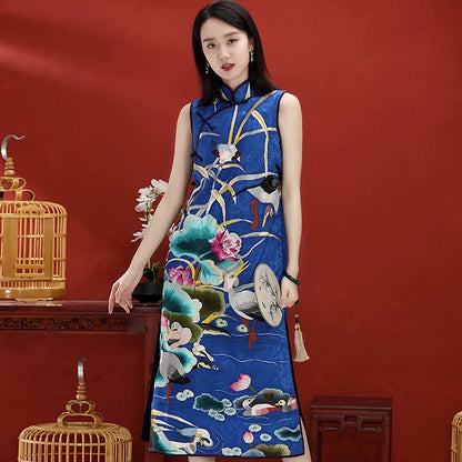 Custom Chinese‑Style Retro Spring Autumn Hand‑Embroidered Plus‑Size Qipao Dress