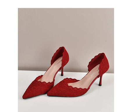 Red Embroidered High Heels for Women 2025 Dual-Wear Bridal Shoes