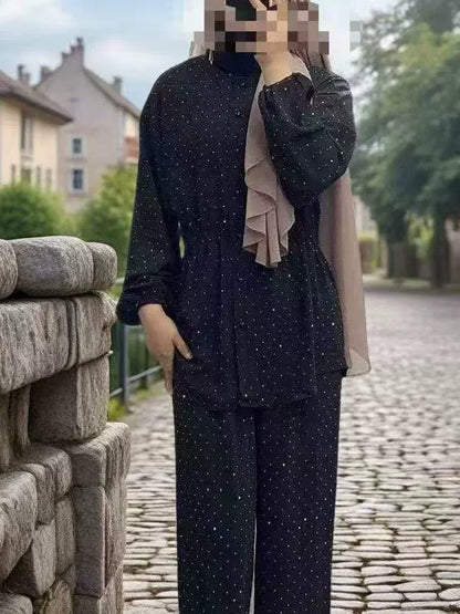 Chinese Style Oversize Fitted Braces Trousers Set