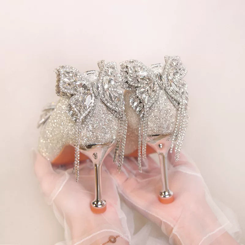 Silver Crystal Bridal High Heel Shoes 2025 6cm/8cm