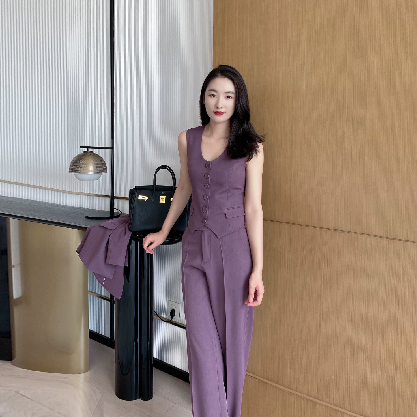 Elegant Demi-Season Purple 3-Piece Suit Set for Women