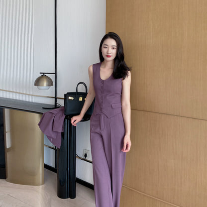 Elegant Demi-Season Purple 3-Piece Suit Set for Women