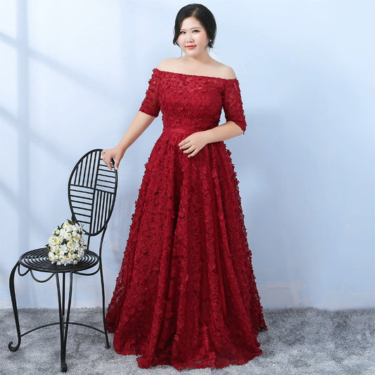 Burgundy Open Shoulder Evening Dress