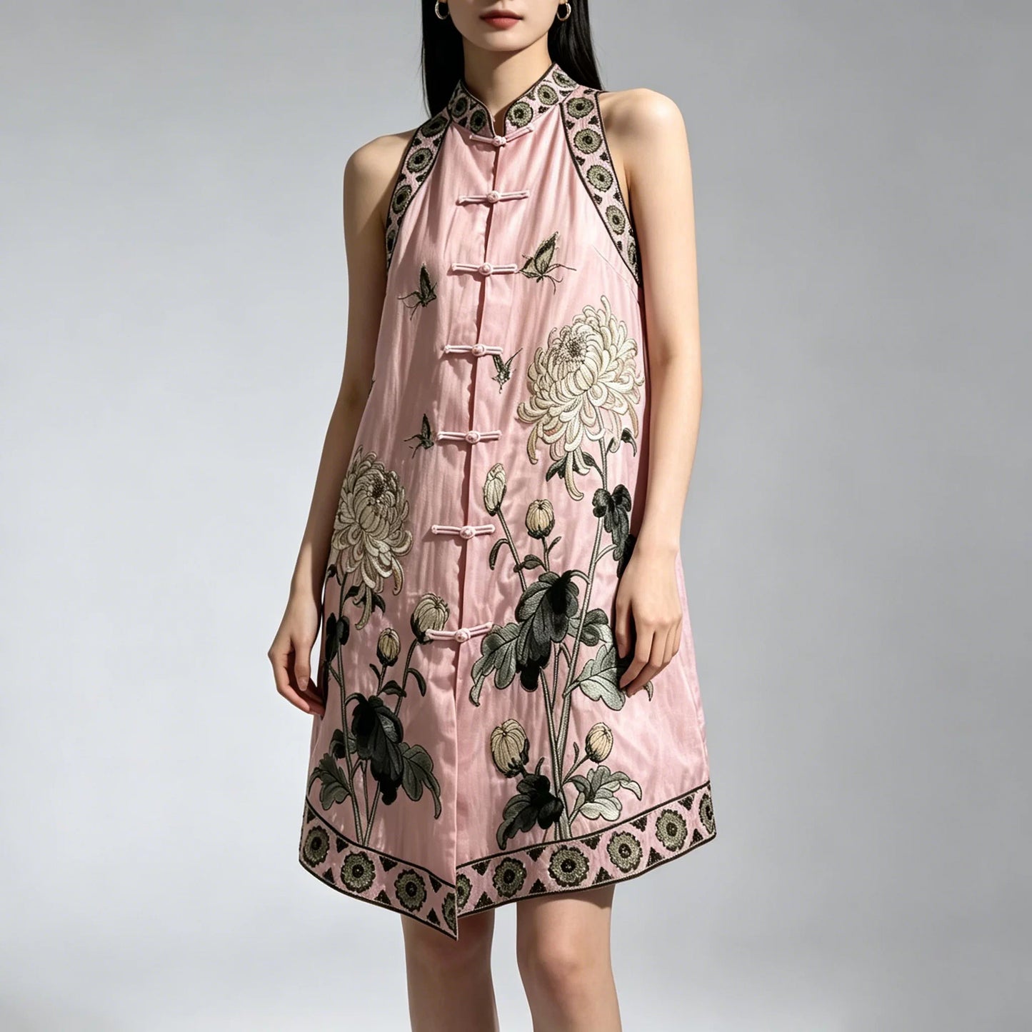 Vintage Chinese Style Tencel Embroidered Mid-Length Plus Size Sleeveless Vest