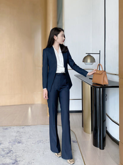 Women's Black Autumn Wool Suit Set with Flared Trousers