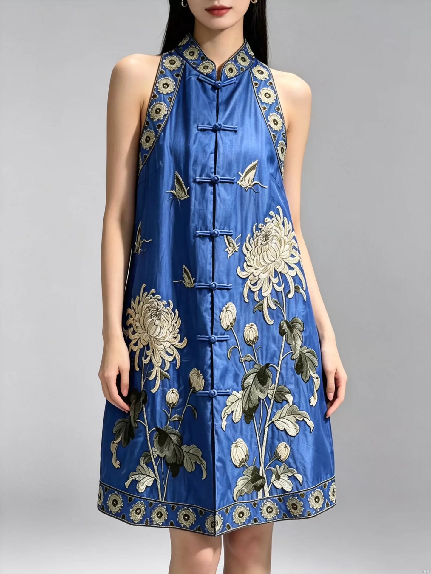 Vintage Chinese Style Tencel Embroidered Mid-Length Plus Size Sleeveless Vest