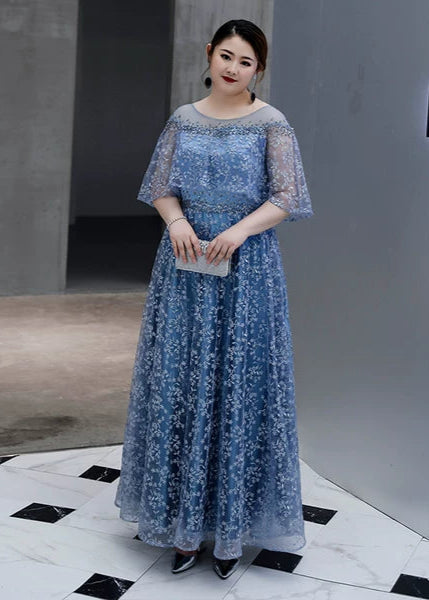 Blue Gray Evening Dress 3XL-7XL