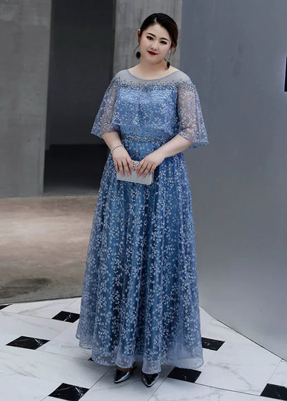 Blue Gray Evening Dress 3XL-7XL