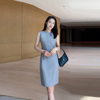 Summer Light Sleeveless Tea Gray Midi Dress for Office