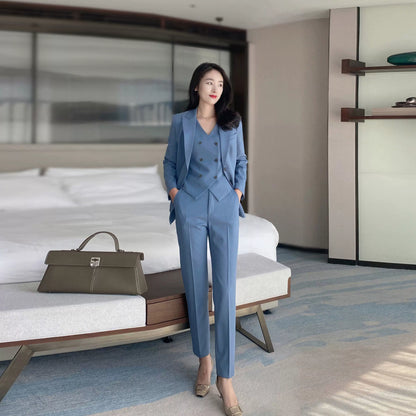 Elegant Autumn Classic 3‑Piece Women’s Suit Set Haze Blue Slim Fit