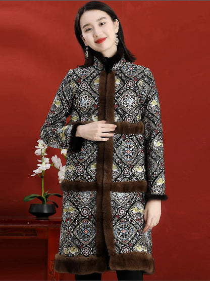 Women's Mid-Length Wool Coat With Vintage Embroidered Chinese Style