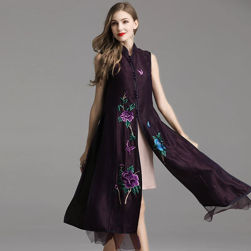 Vintage Chinese Style Silk Embroidered Vest for Women