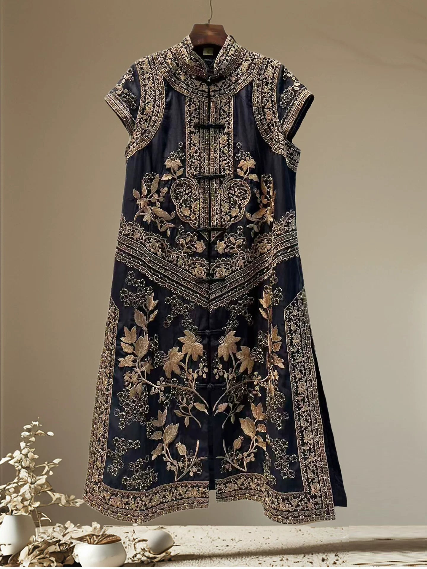 Women's Modern Chinese Qipao Dress with Hand Embroidery