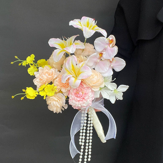 Champagne Color Artificial Flower Bouquet Prop for Wedding Photography