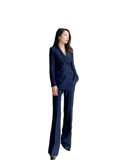 High-End Dark Navy Flared Trousers Slim Fit Business Suit