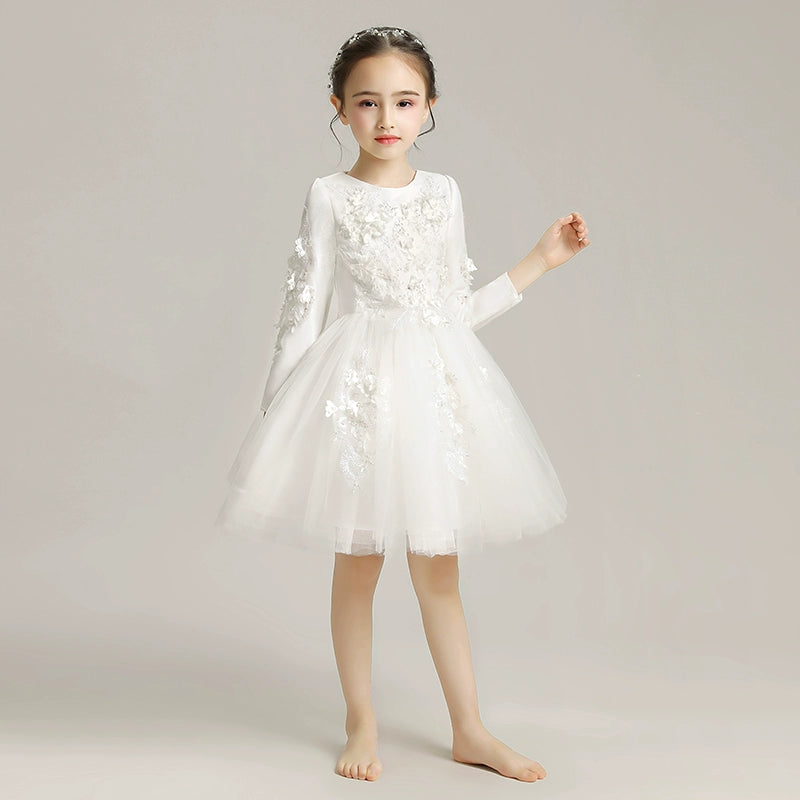 Elegant Girls' Fleece Lined Princess Dress for Winter Piano Performance