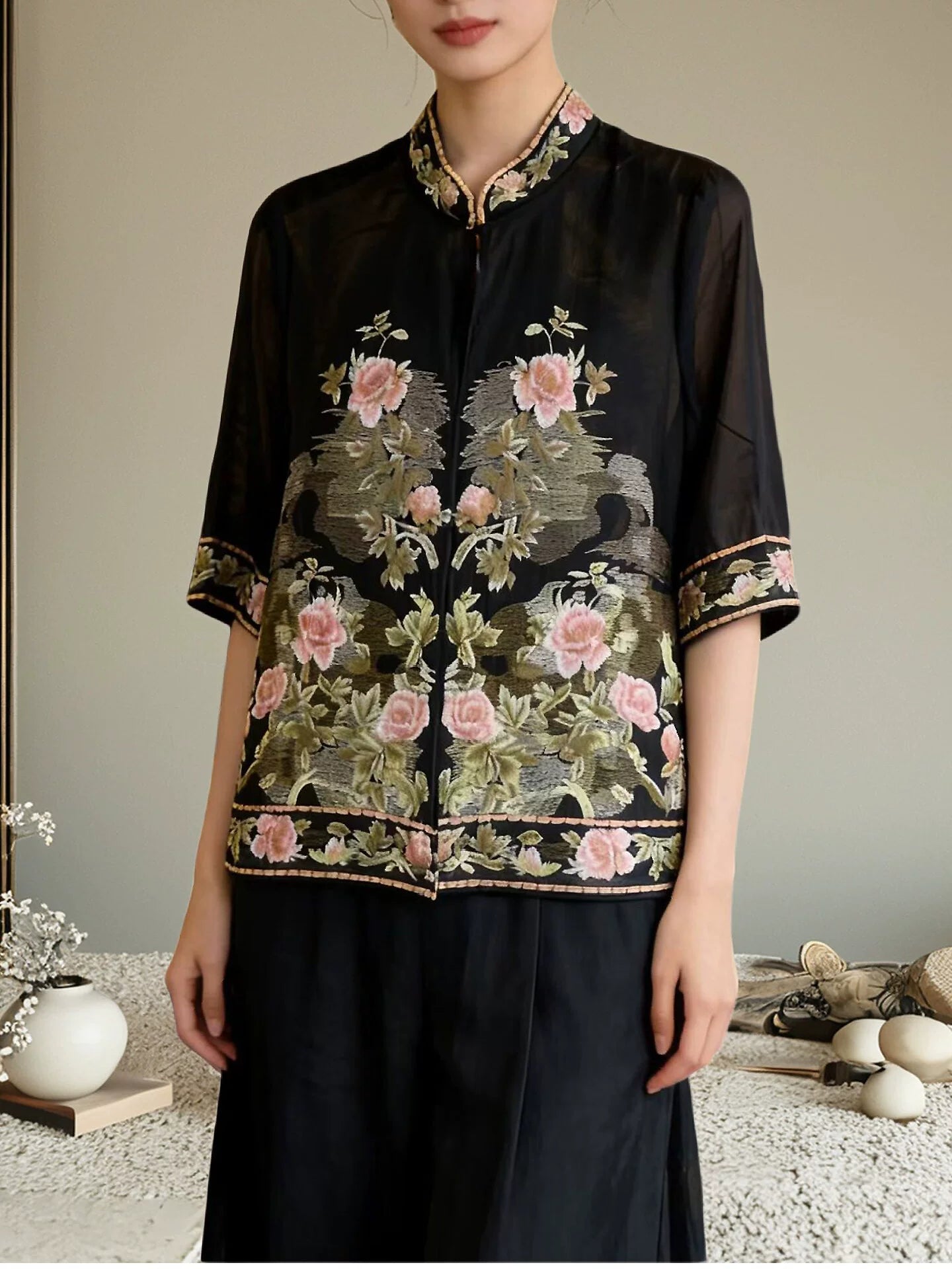 Women's Plus Size Spring Summer Cardigan Embroidered Tencel