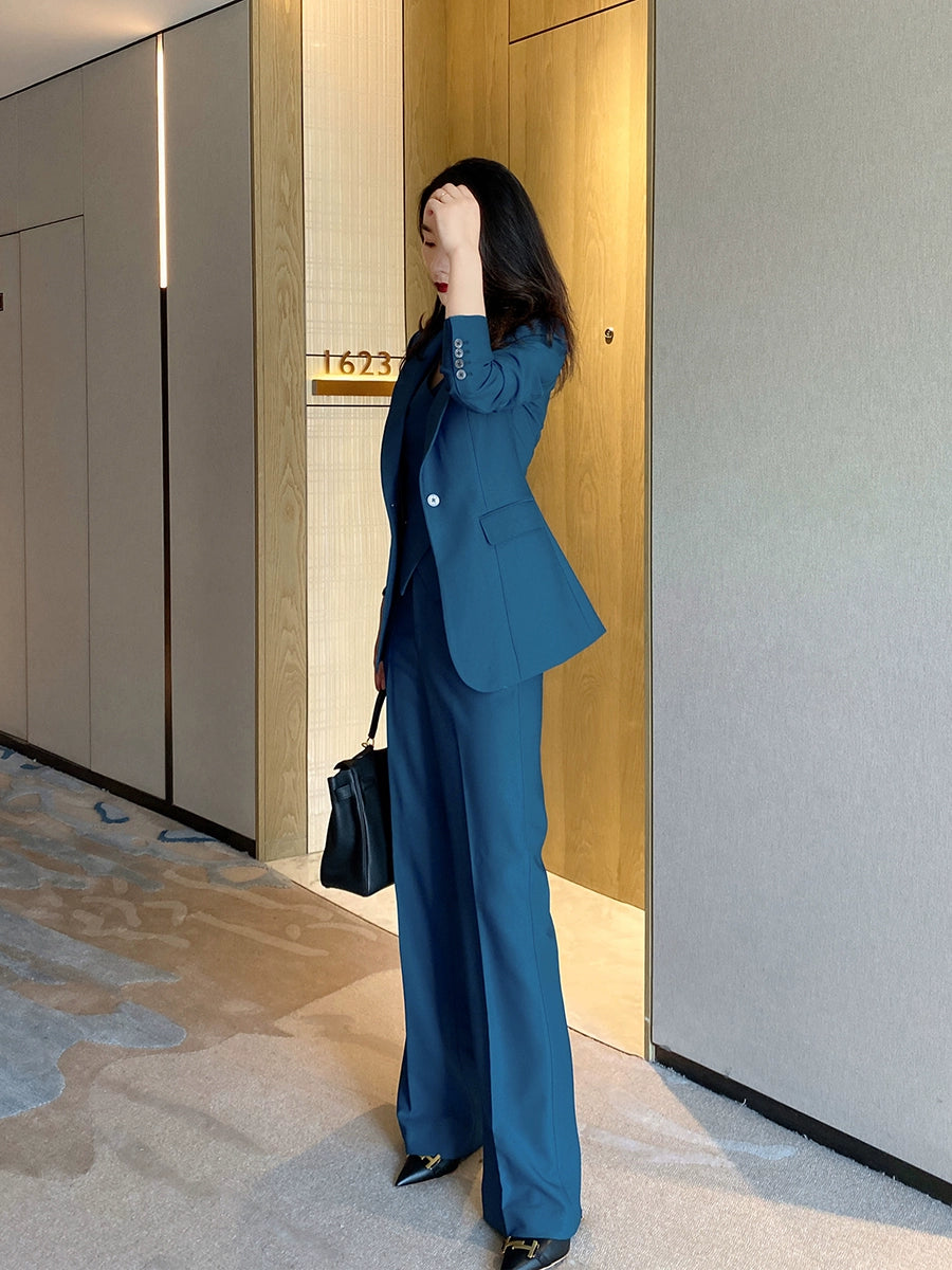 Peacock Blue Women's 3-Piece Slim Fit Suit Set