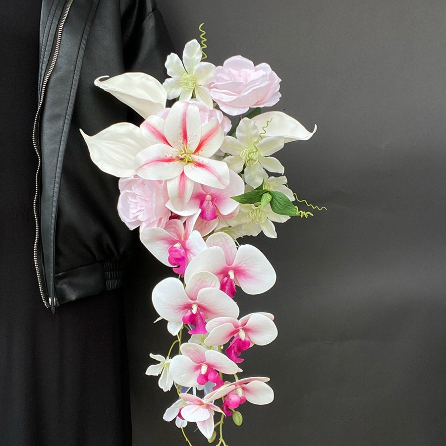 Pink-Purple Phalaenopsis Handheld Orchid Bouquet for Wedding Décor
