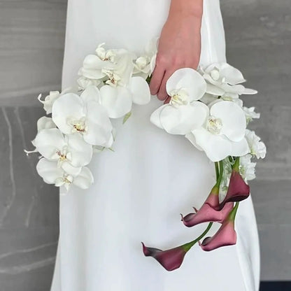 Monochrome Wedding Bouquet Handheld Phalaenopsis Aquatic Flowers