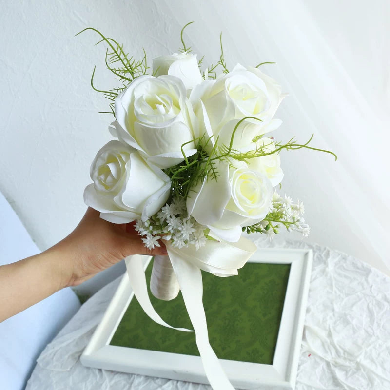 Artificial Wedding Bouquet Forest Style Transparent White Rose