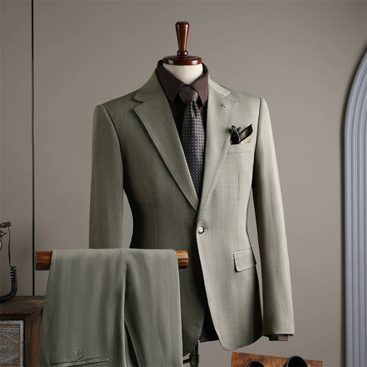 Men's 3-Piece English Style Classic Suit Jacket and Trousers Set for Leisure Wedding