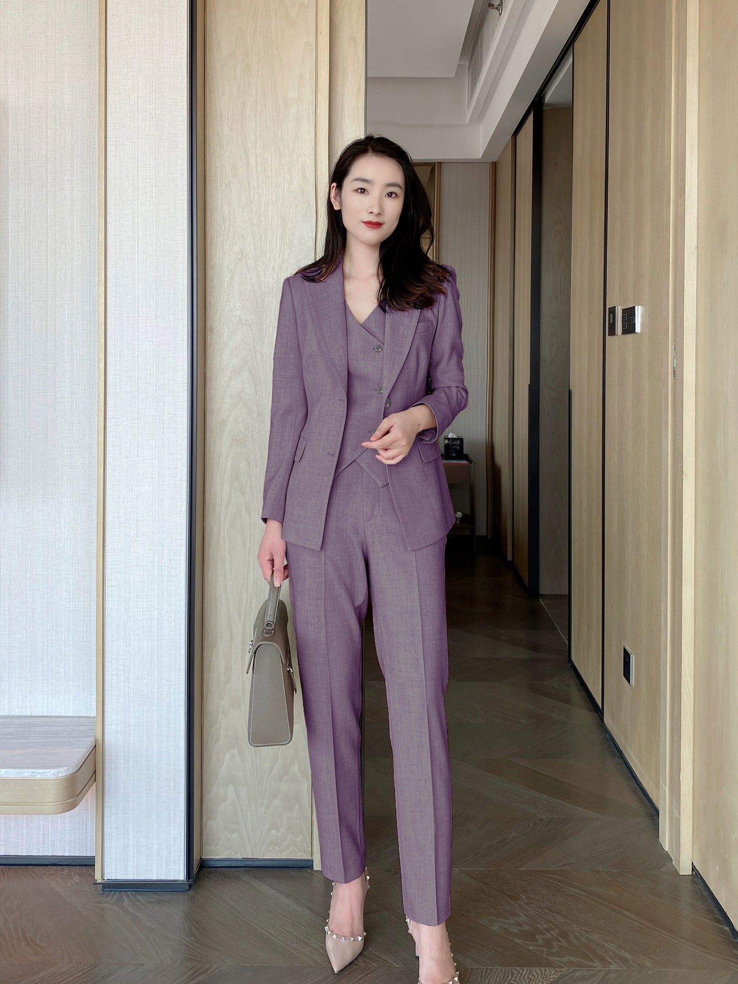 Elegant Autumn Purple 3‑Piece Slim Fit Women’s Suit Set