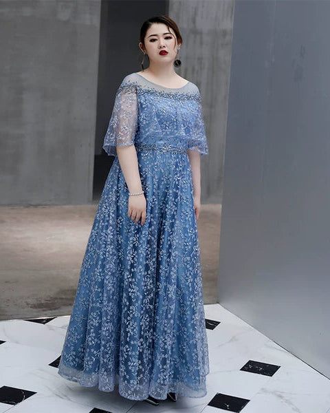 Blue Gray Evening Dress 3XL-7XL