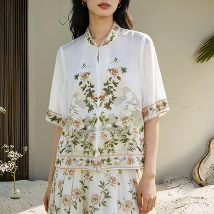 Women's Plus Size Spring Summer Cardigan Embroidered Tencel