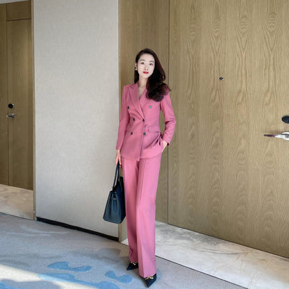 Elegant Fuchsia Spring Blazer and Wide-Leg Pants Set