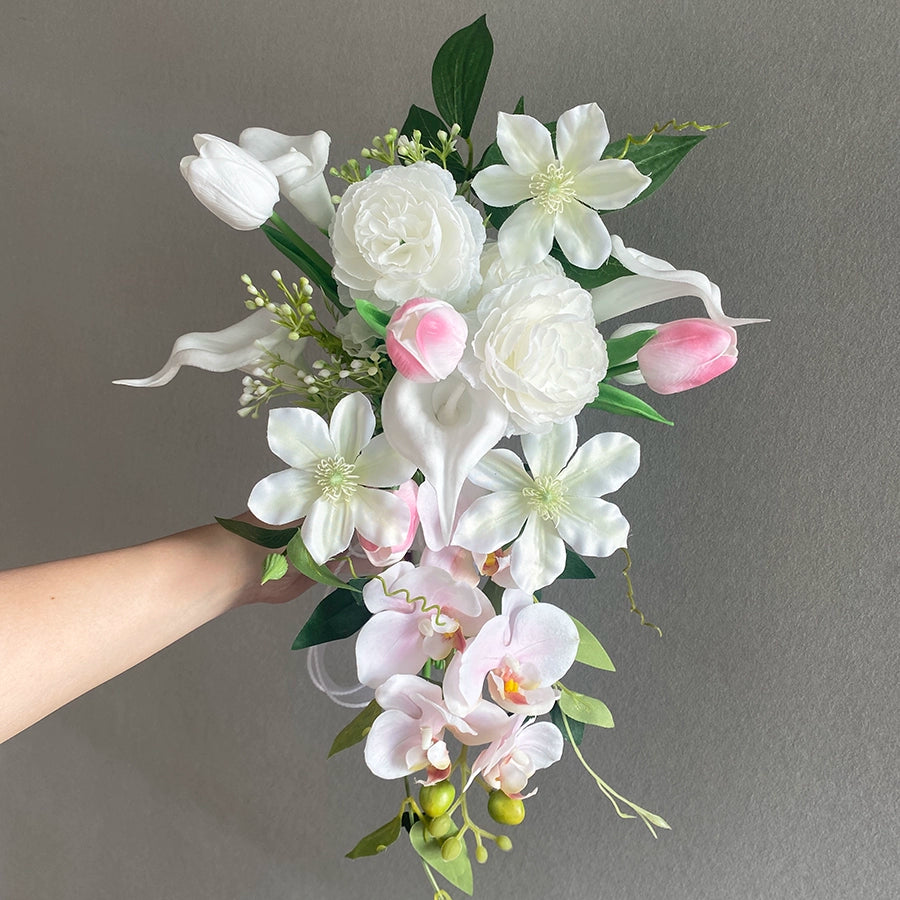 Elegant Water Drop Handheld Calla Lily Bouquet – Purple 38×25cm