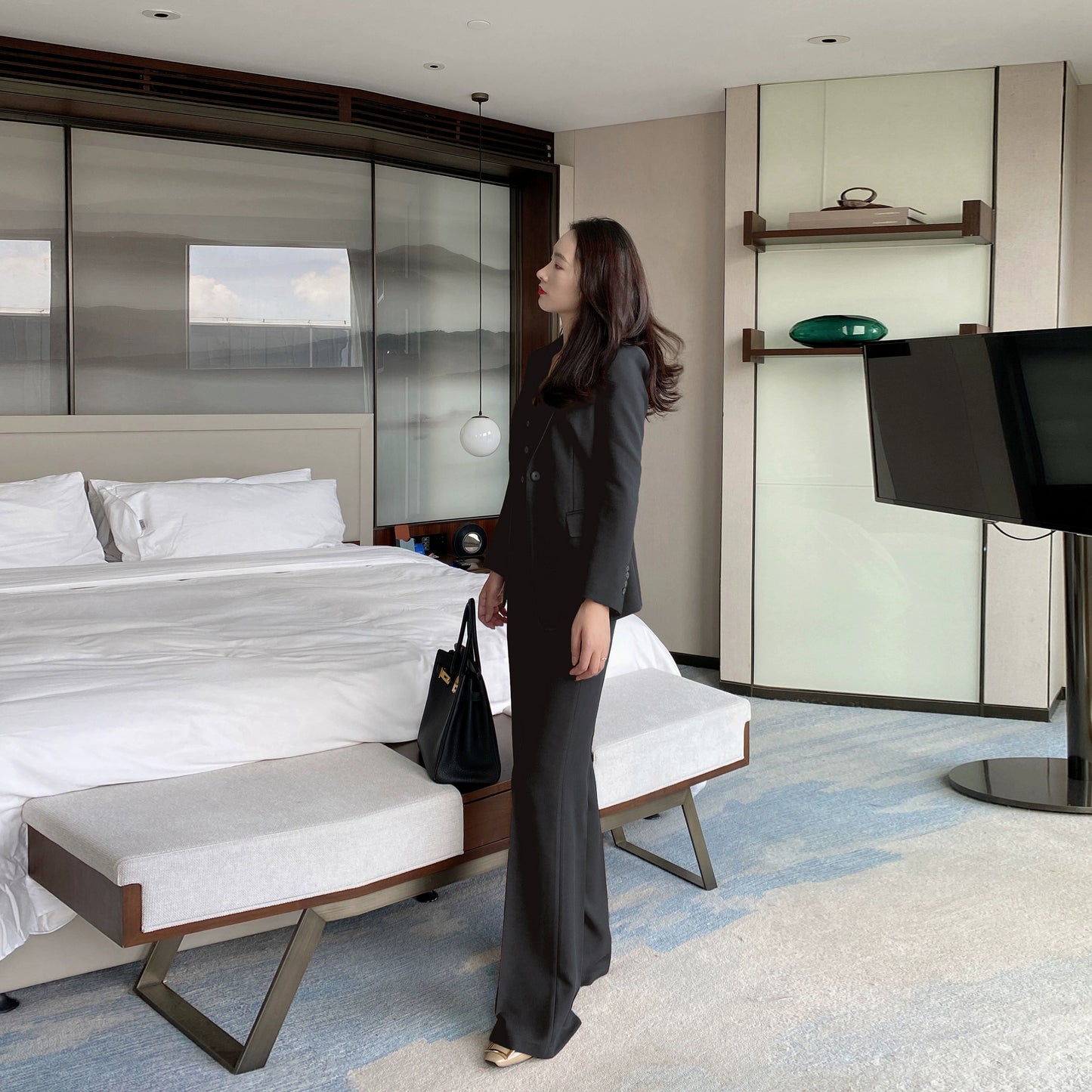 Winter Woolen Black 3‑Piece Suit – Thick Classic Loose‑Fit Set