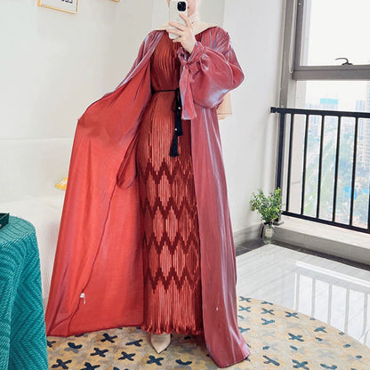 Elegant Puff Sleeve Cardigan Summer Skirt with Lace Detail