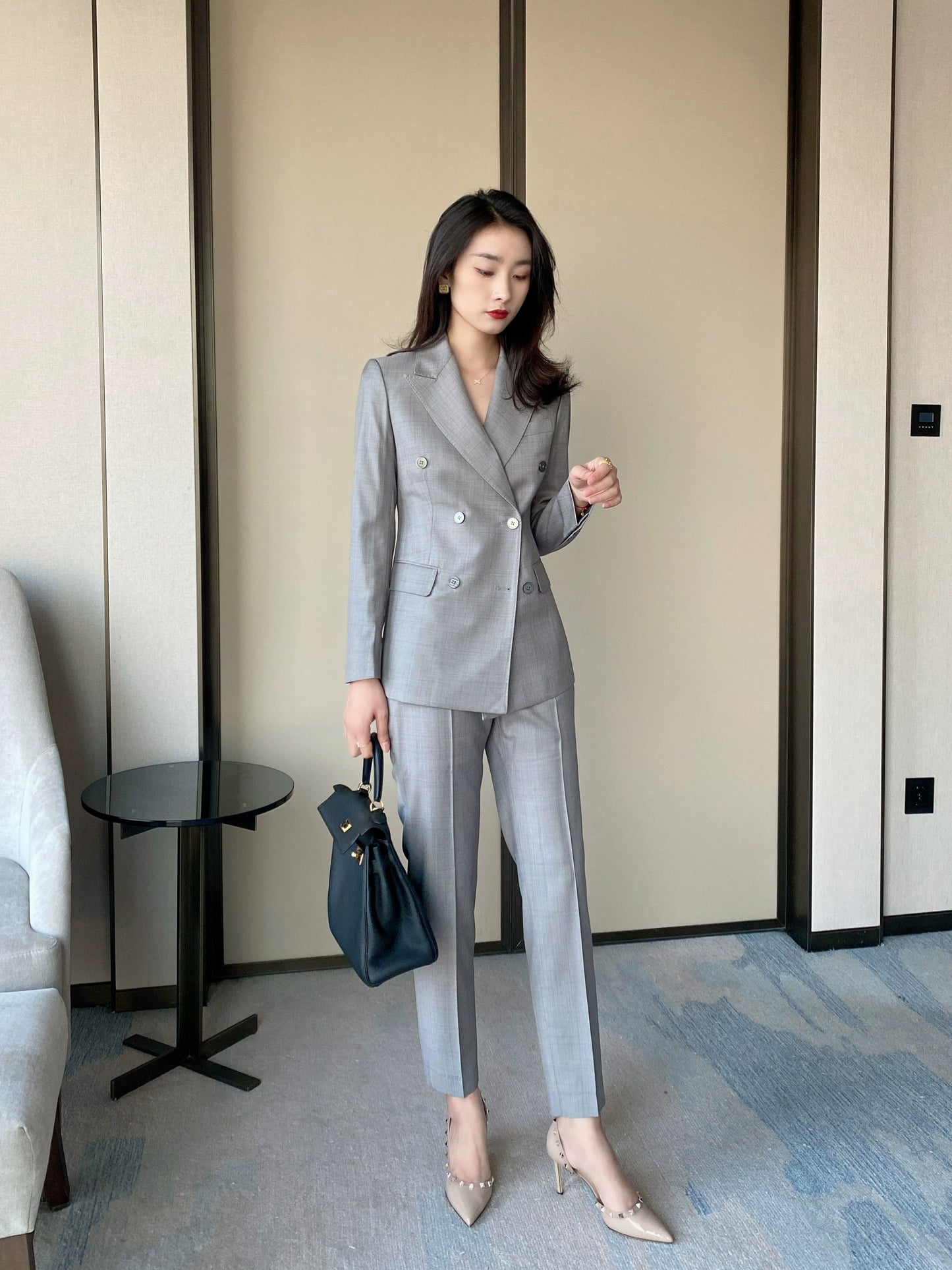 Light Grey Classic Spring Suit Trousers Loose Fit for Professionals