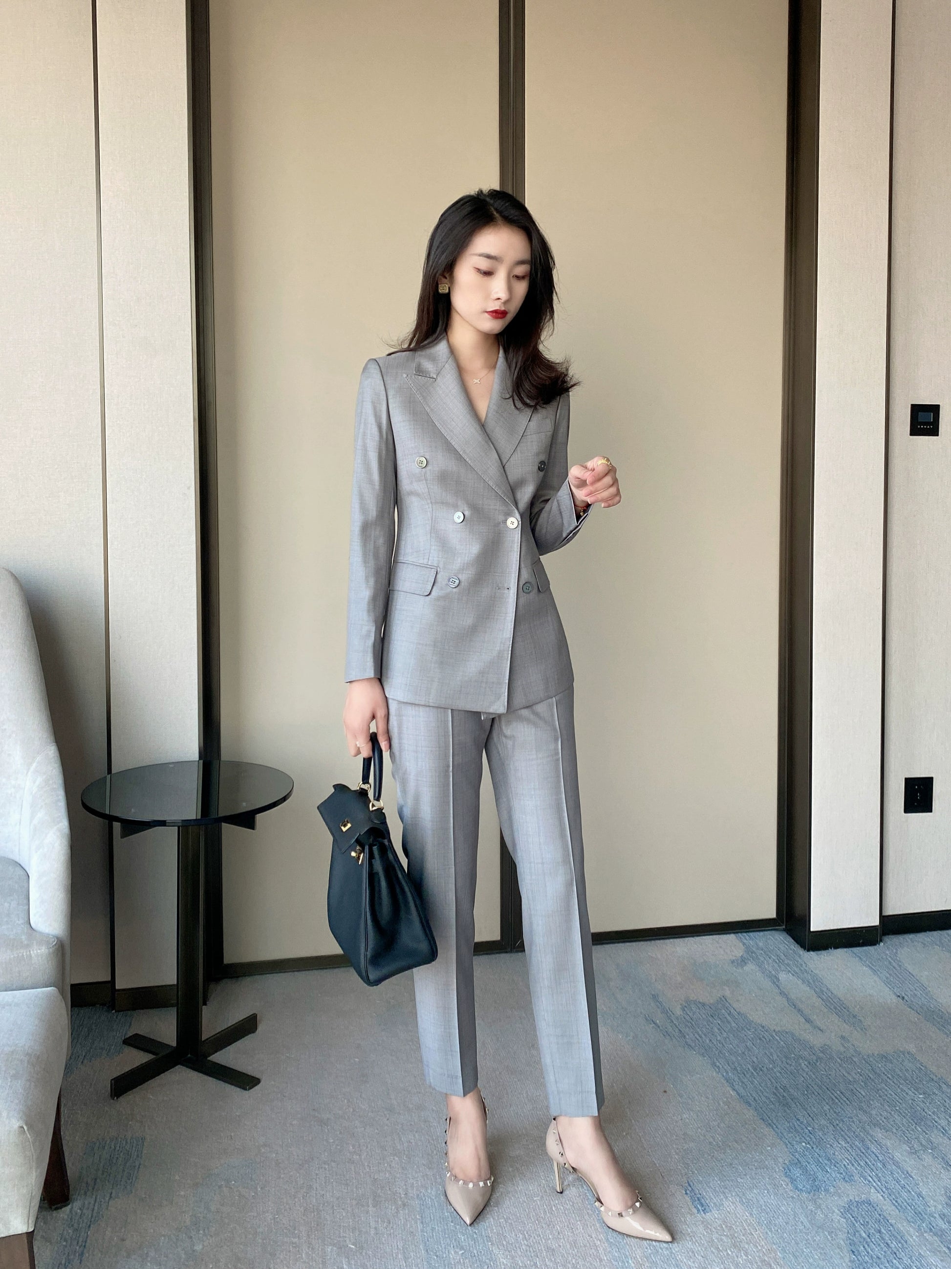 Light Grey Classic Spring Suit Trousers Loose Fit for Professionals