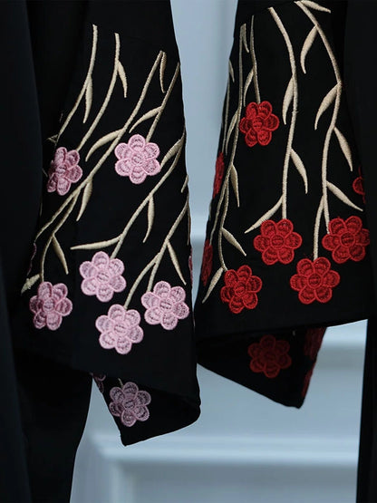 Floral Embroidered Sleeveless Cardigan Dress – Qinghai Style, Red & Pink