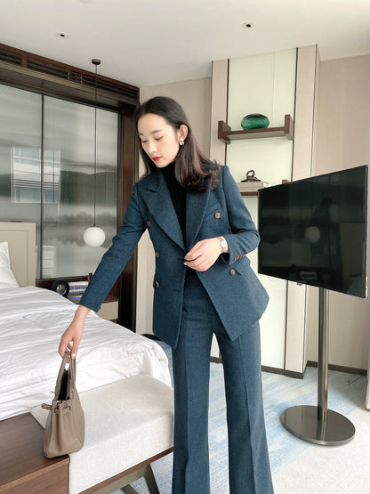 Indigo Woolen Women's Suit with Flared Trousers