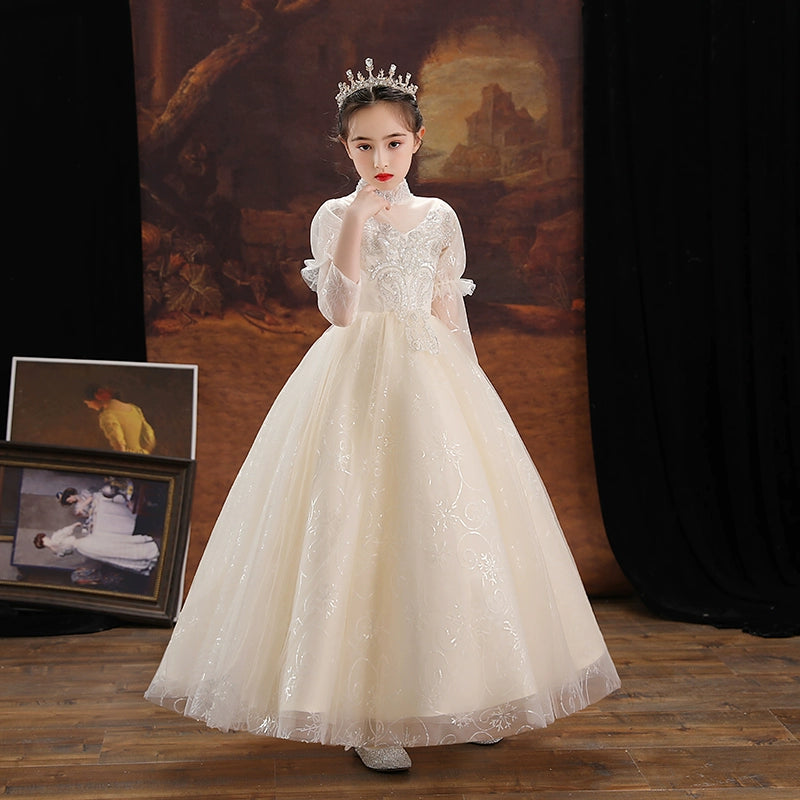Elegant Long Sleeve Princess Wedding Dress for Girls' Performance