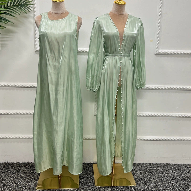 Elegant Arabic Evening Dress Set with Puff Sleeves