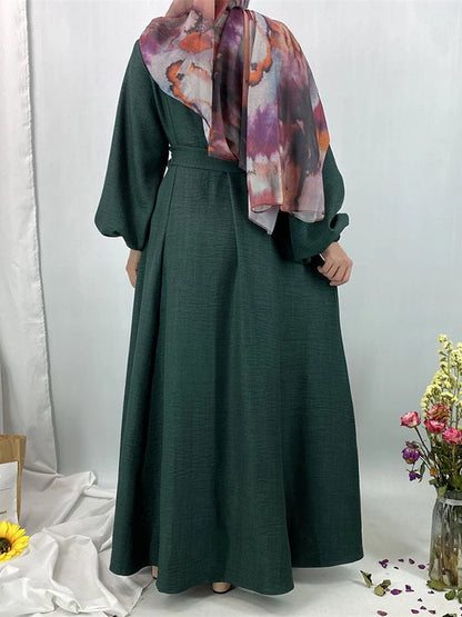 Elegant Long Sleeve Qinghai Ethnic Dress with Lace Tie