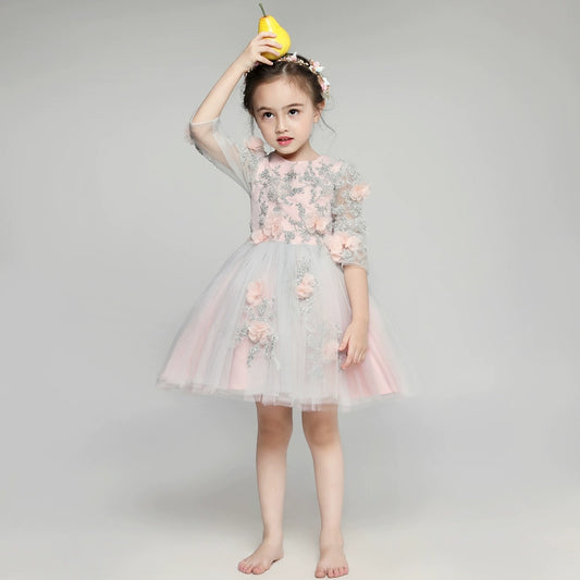 Elegant Long Sleeve Flower Girl Dress Winter Princess Costume