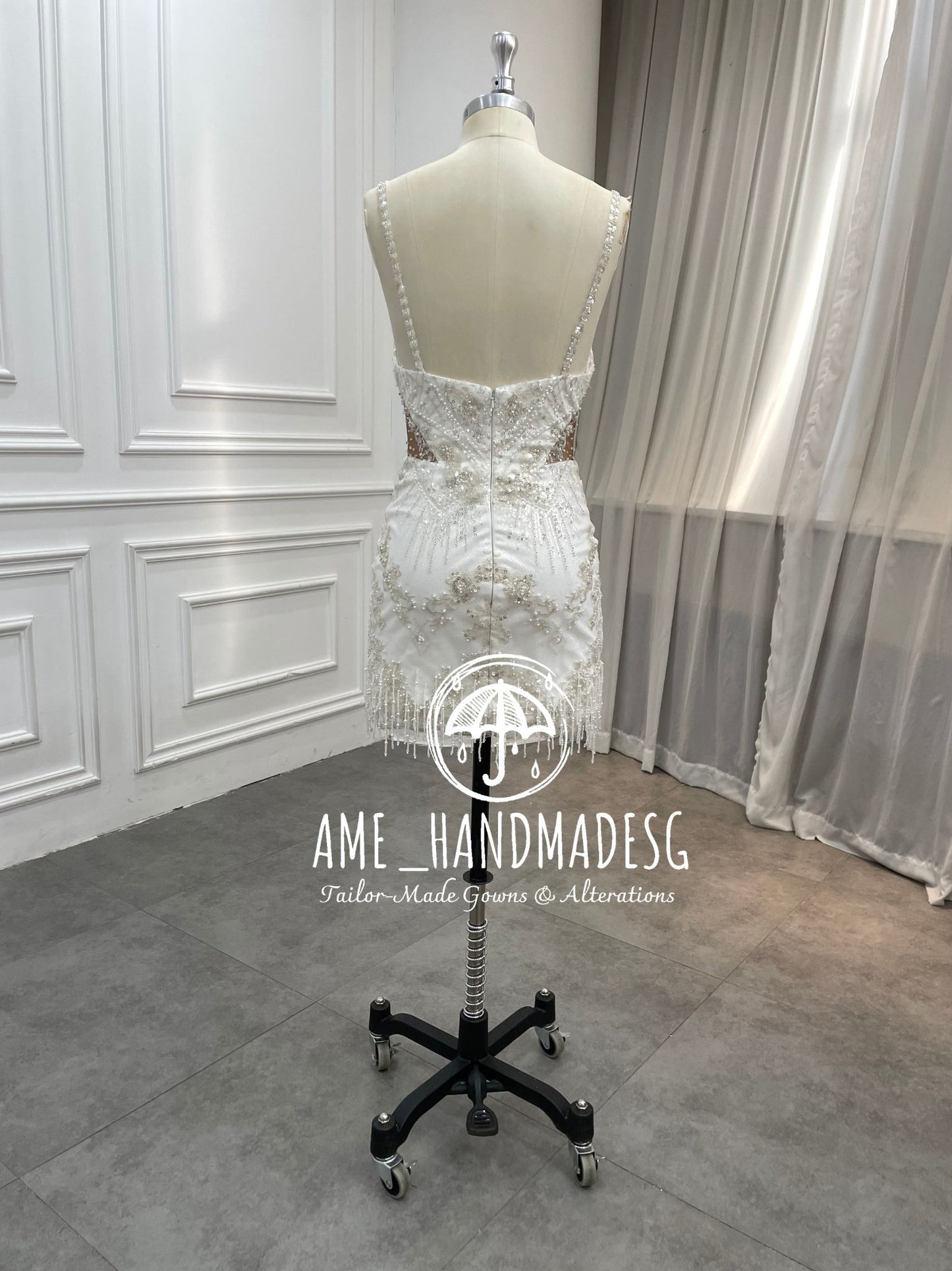 Celeste Radiance: A Beaded Bridal Mini with Illusion Elegance