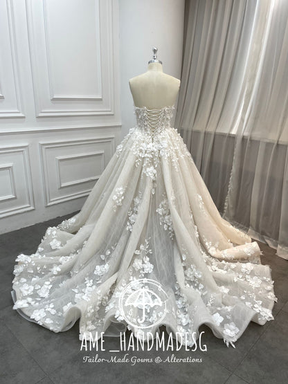 Petal Éternelle: A Floral Ball Gown with Enchanting Lace-Up Back
