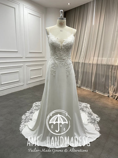 Whispered Elegance — Illusion Back Lace Wedding Gown with Buttoned Train