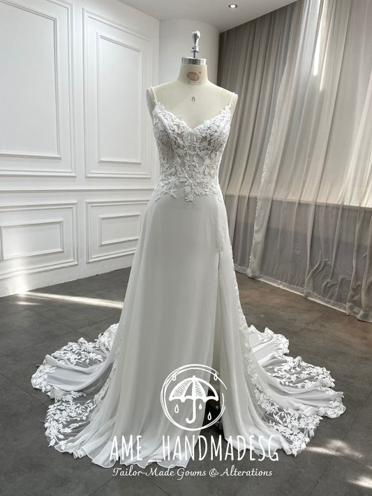 Ivory Whisper: A Modern Lace Gown with Effortless Grace
