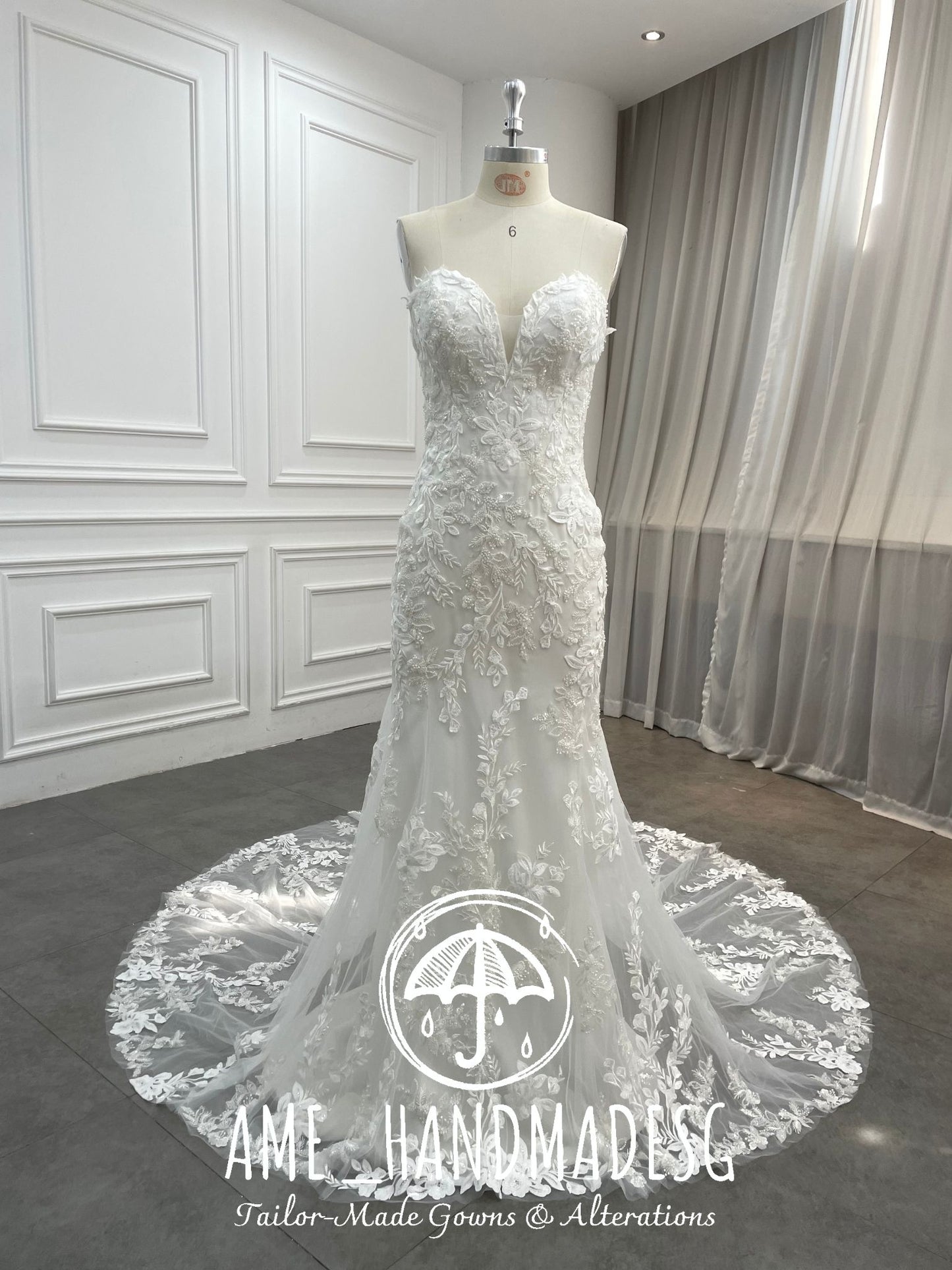 Whispered Vows — Floral Lace Fit-and-Flare Wedding Gown with Illusion Train