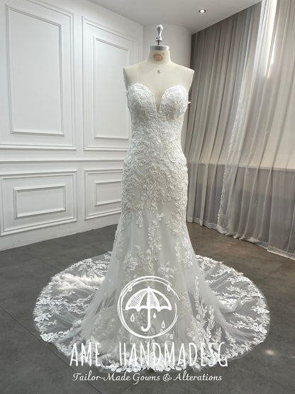 Whispered Vows — Floral Lace Fit-and-Flare Wedding Gown with Illusion Train